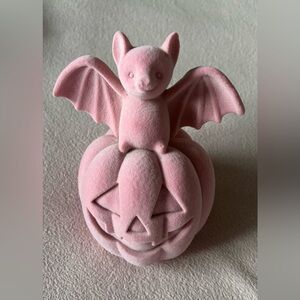 Pink Velvet-Look Bat on Jack-O'-Lantern Figurine